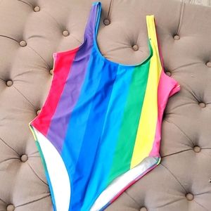 Rainbow-Striped One-Piece Swimsuit